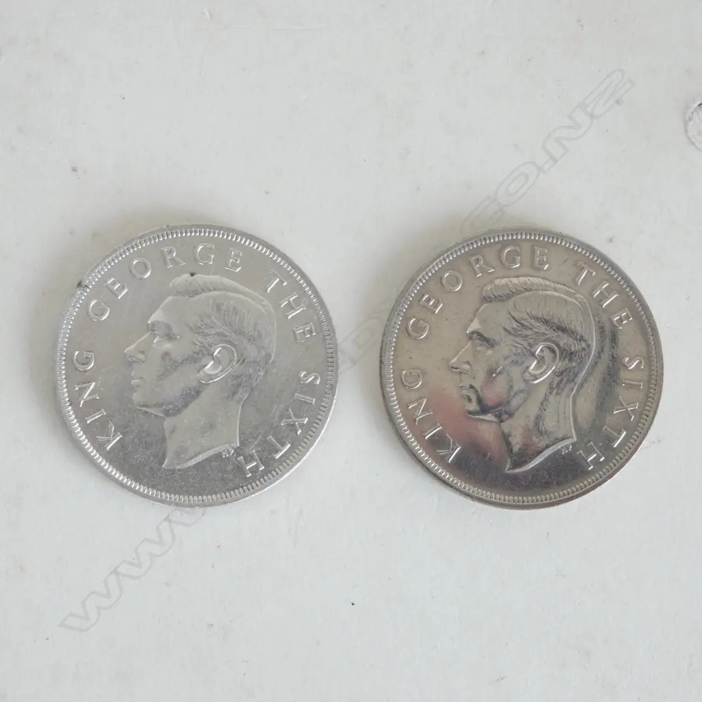 2 1949 NEW ZEALAND COMEMORATIVE ROYAL VISIT CROWN .500 SILVER COINS 55.75gms Image 1++
