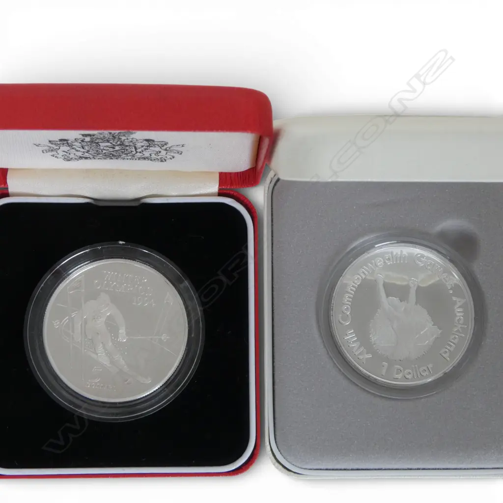 1994 $5 WINTER OLYMPICS & 1989 $1 1990 COMMONWEALTH GAMES AUCKLAND .925 SILVER PROOF COINS 58.69gms Image 1++