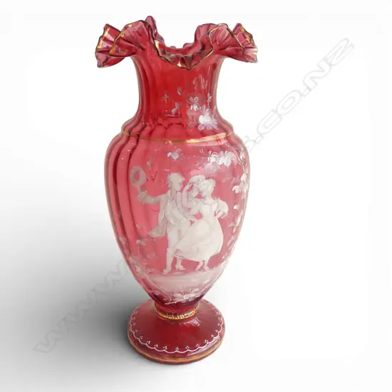 LG MARY GREGORY CRANBERRY GLASS VASE H.370mm