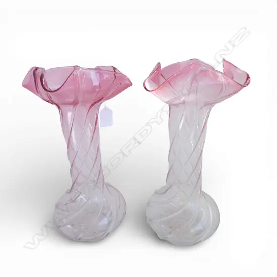 TALL PR VINTAGE EDWARDIAN CRANBERRY GLASS VASES H300MM