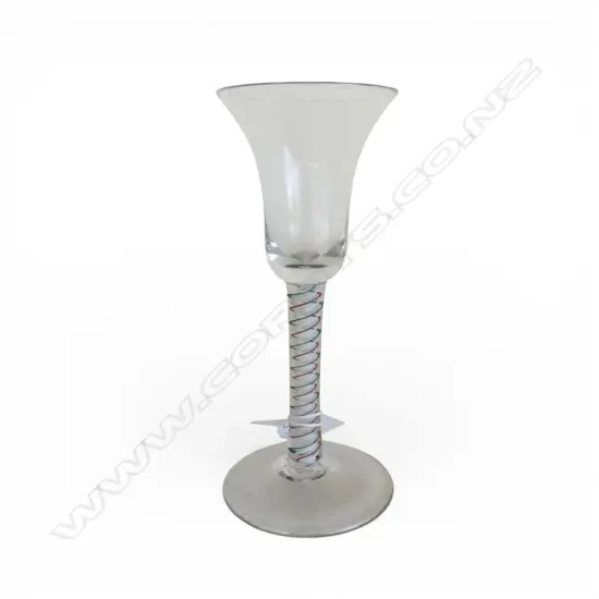 ANTIQUE 3 COLOUR AIRTWIST STEM DRINKING GLASS H.162mm