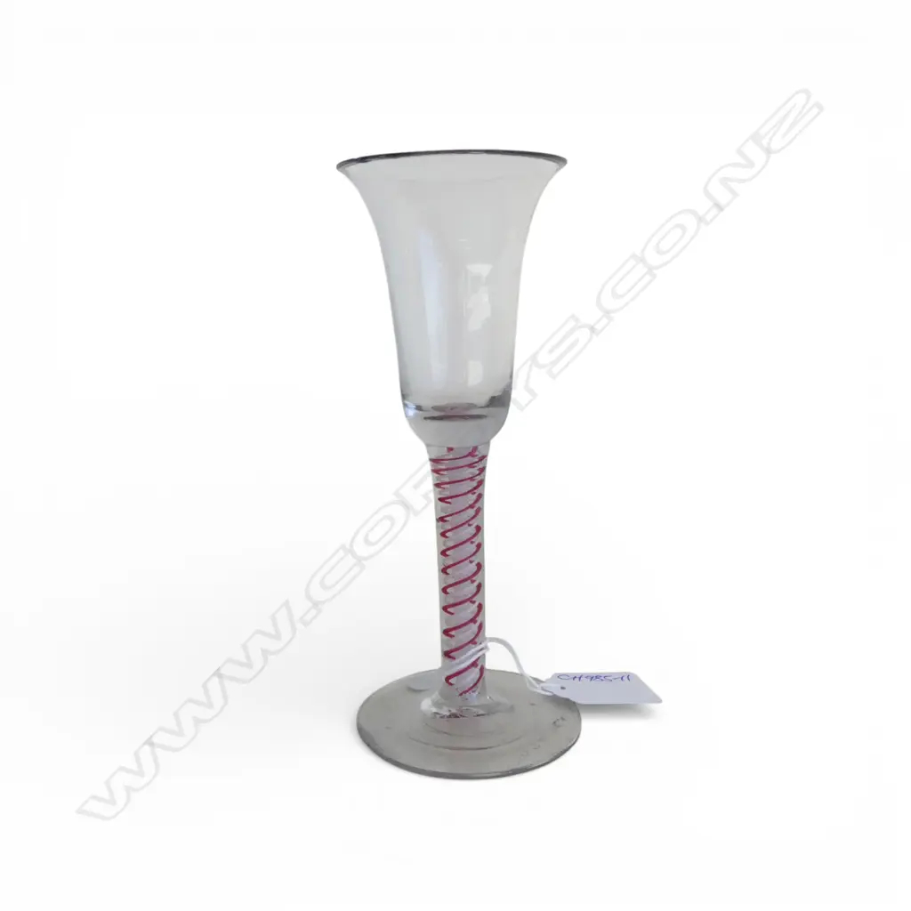 ANTIQUE 2 COLOUR AIRTWIST STEM DRINKING GLASS H.165mm 3 tiny chips to rim Image 1++