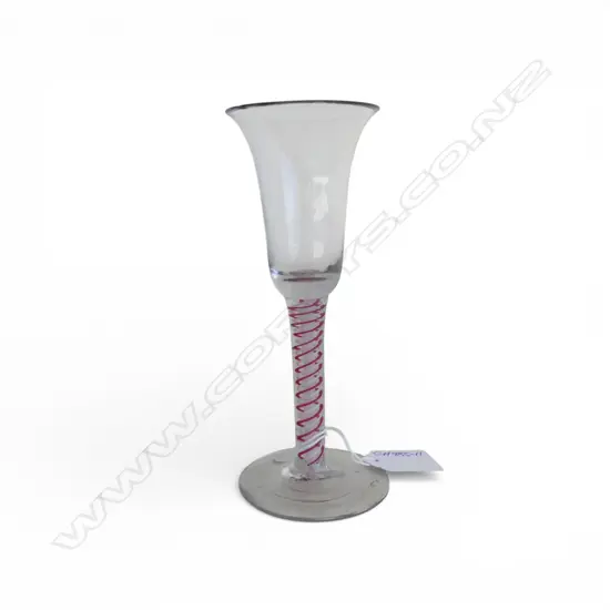 ANTIQUE 2 COLOUR AIRTWIST STEM DRINKING GLASS H.165mm 3 tiny chips to rim