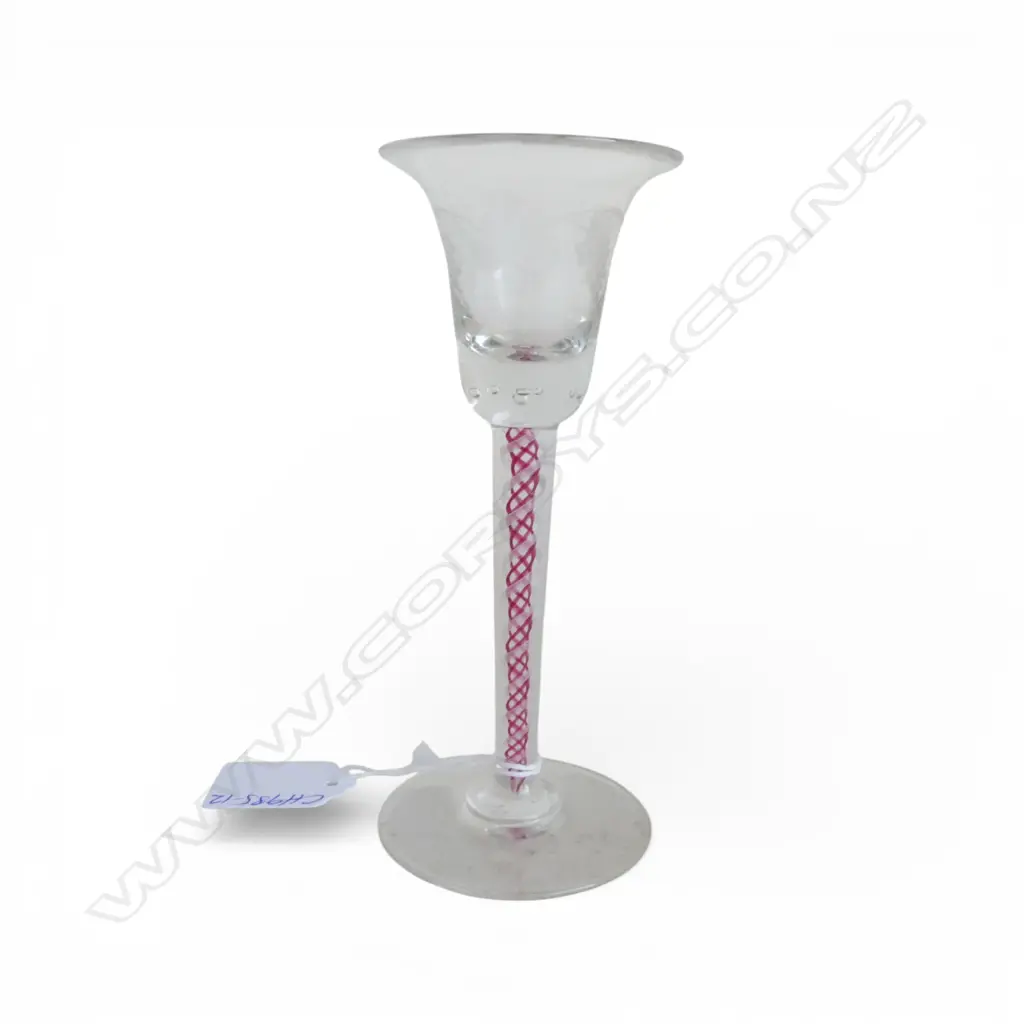 ANTIQUE 2 COLOUR AIRTWIST STEM DRINKING GLASS grape vine engraved bowl H.155mm Image 1++
