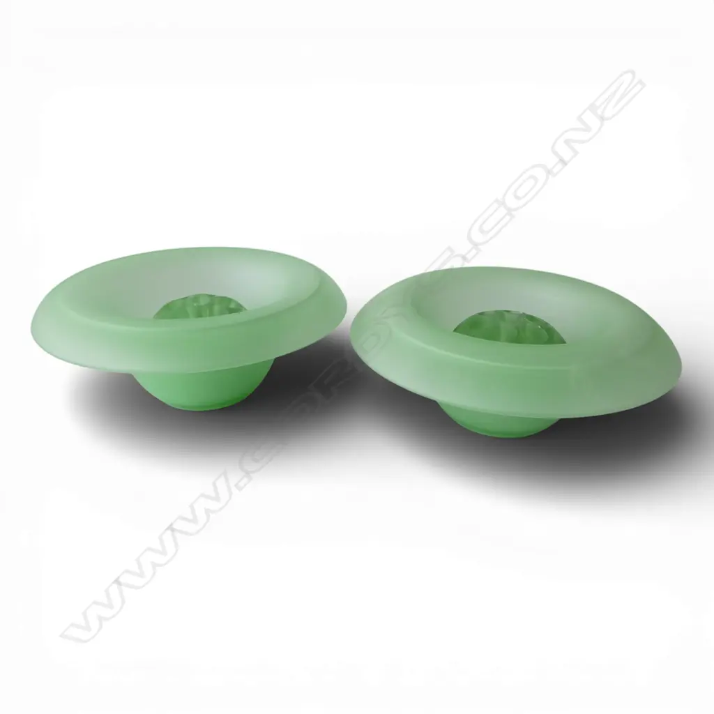 PR DECO GREEN DEPRESSION GLASS POSY BOWLS w internal flower frogs Image 1++