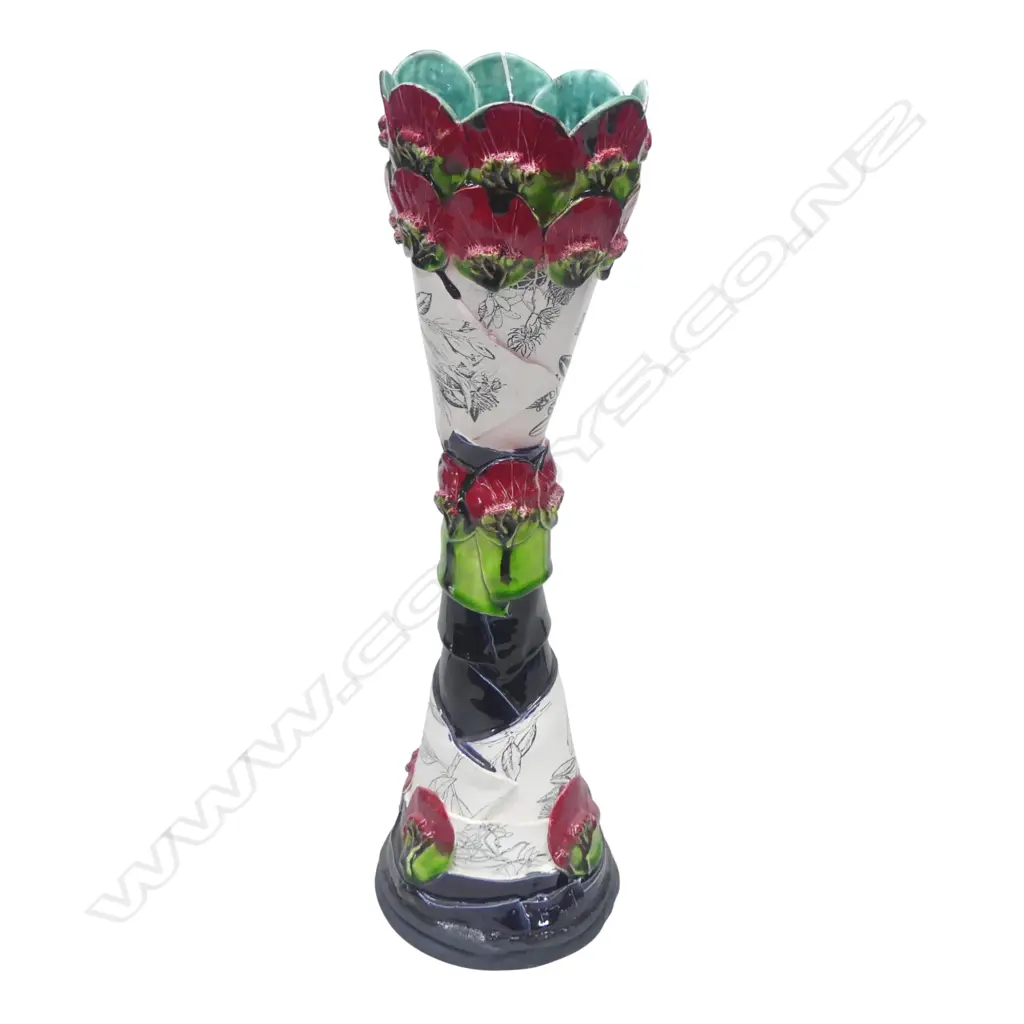 N.Z. STUDIO POTTERY POHUTUKAWA VASE glazed and painted decoration H.525mm Image 1++