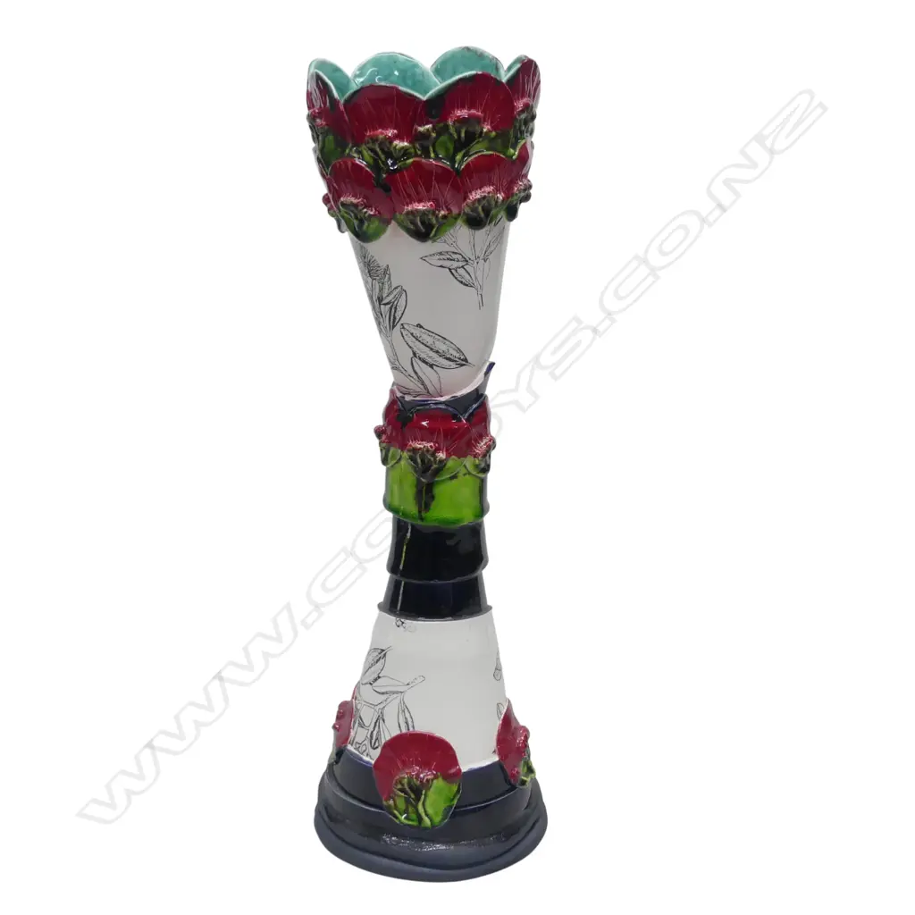 N.Z. STUDIO POTTERY POHUTUKAWA VASE glazed and painted decoration H.525mm Image 1++