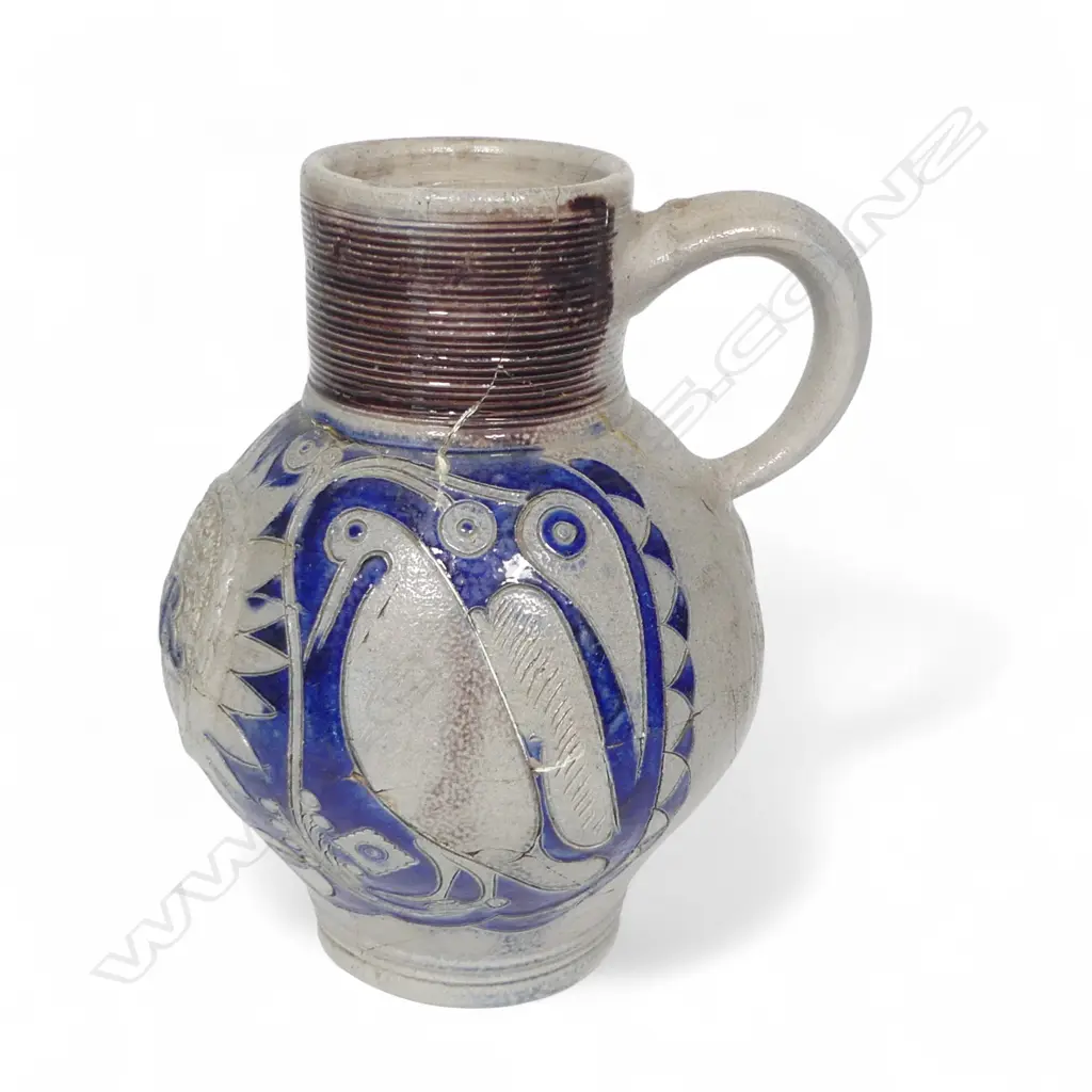 RARE early 18thC  'GR' (Geo. 1 or II) WESTERWALD JUG salt glazed stoneware. Extensively damaged & restored. H.215mm Image 1++