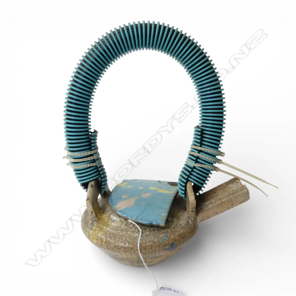 SCULPTURAL TEAPOT, POTTER UNKOWN, MIXED MEDIA H.350mm Image 1++