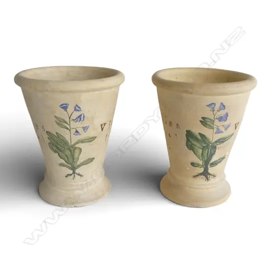 PR OF TERRA COTTA PLANTERS WITH PAINTED FLOWERS, H.250MM, DIA 200MM