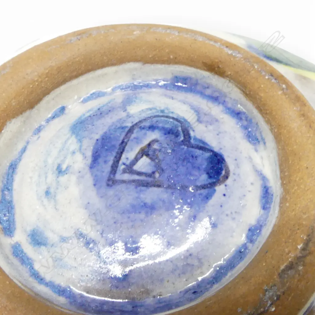 HEAVY STUDIO POTTERY BOWL with ocean motifs Dia.250, GLAZED DISH Dia.160 & POTTERY LILY VASE (FAULTS) H.330mm Image 1++