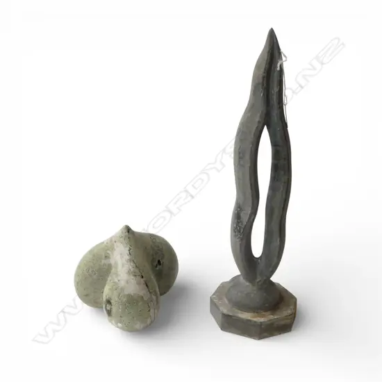 2 MARBLE SCULPTURES; 1 TALL OF WAVY FORM (H.430mm) THE OTHER SMALLER LOBE-FORM,