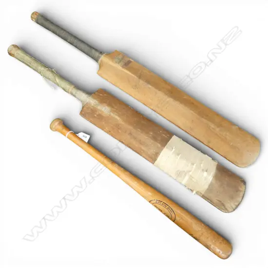 3 WOODEN BATS; 2 CRICKET + BASEBALL L.835mm