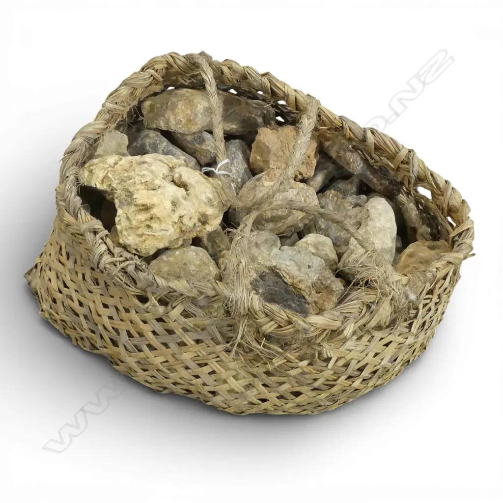 OLD KETE BAG w. KAURI GUM PIECES Total 8.5kgs approx Image 1++