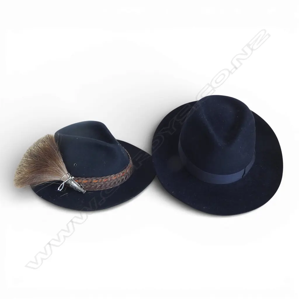 2 GENT'S FELT HATS, size 58, one w braided leather band & chamois beard adornment Image 1++