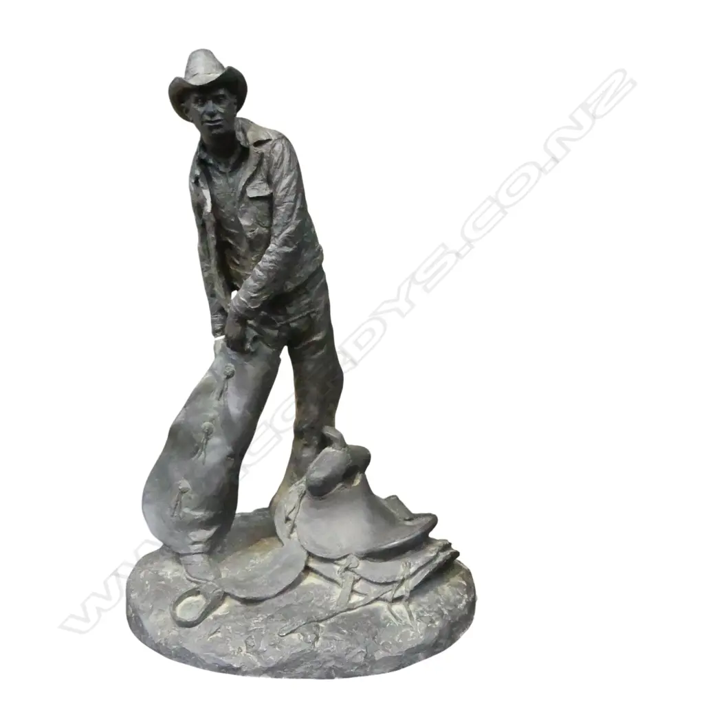 BRONZE RESIN COWBOY FIGURE; MICHAEL C. GARMAN 'TAKING THE ROUGH OFF' 1972 H.390mm... Image 1++