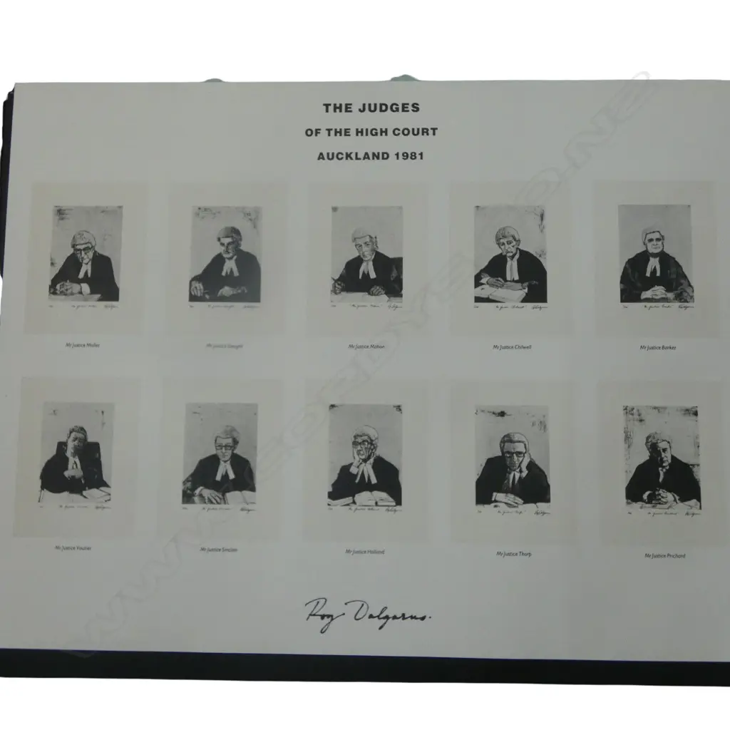 ROY DALGARNO 'THE JUDGES OF THE AUCKLAND HIGH COURT 1981' 10 ENGRAVINGS + COVER SHEET IN FOLIO 52/100 520x400mm... Image 1++