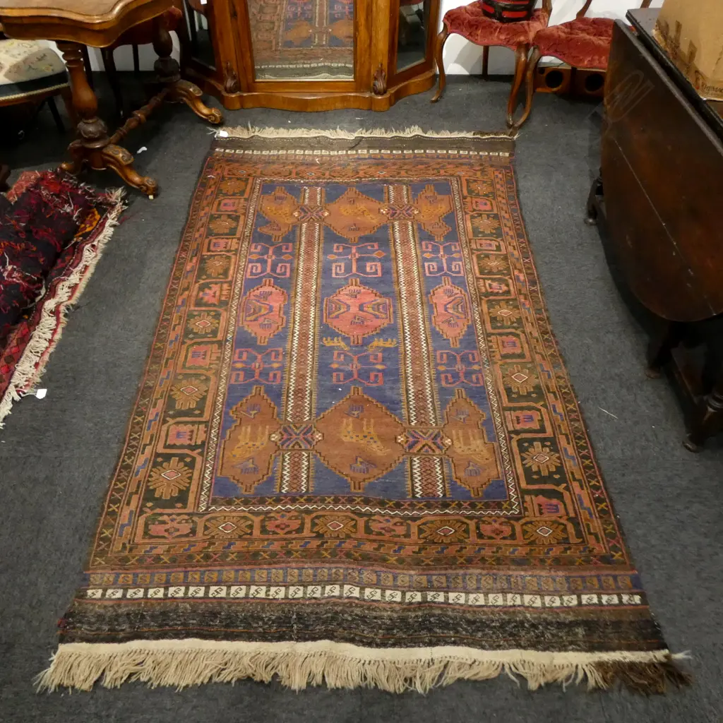 Persian multi medallion hand knotted rug blue ground 2380 x 1320mm Image 1++