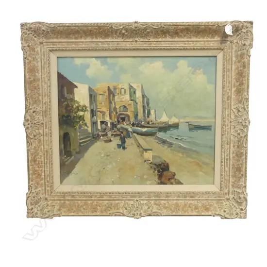 20thC OIL ON CANVAS, LUCIA LINGESCHA? signature indistinct, BAY OF NAPLES, 450x540mm