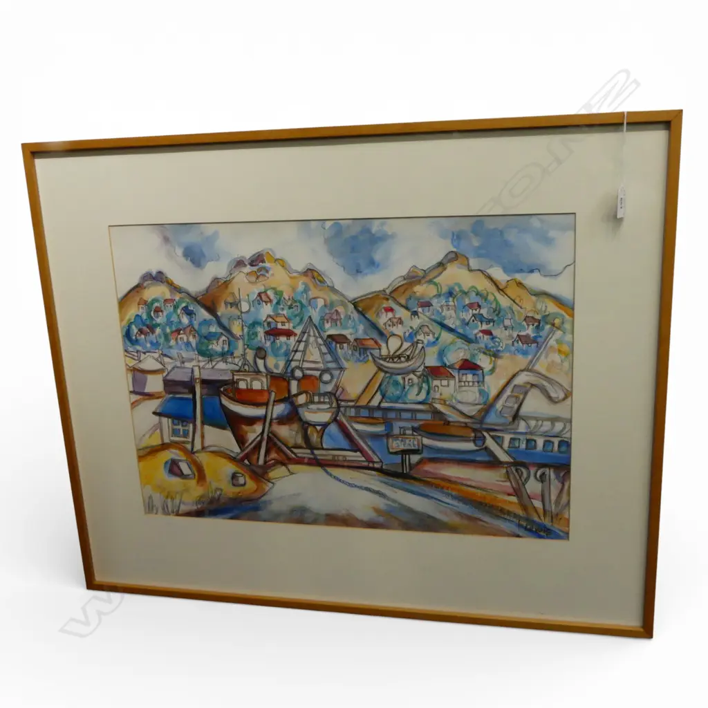 LILY LEWIS, LYTTLETON TOWN & HARBOUR, WATERCOLOUR, 410x580mm Image 1++