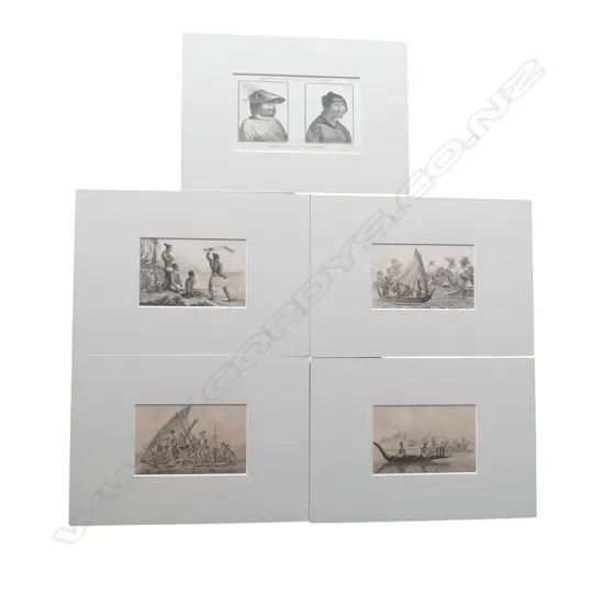 5 c1830's ENGRAVINGS: Indigenous People of Rotuma Is. by Rienzi for early voyages 85 x 140mm approx. each matted