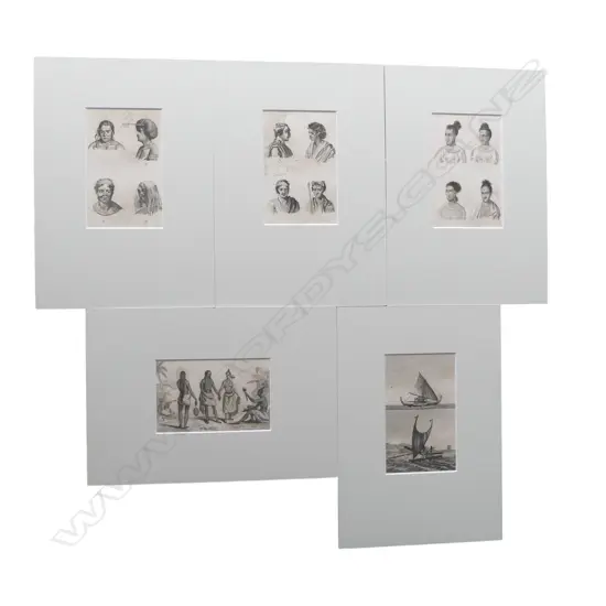 5 c1830's ENGRAVINGS Hawaii etc by Webber for Capt. Cooks voyages 85 x 140mm approx. each matted