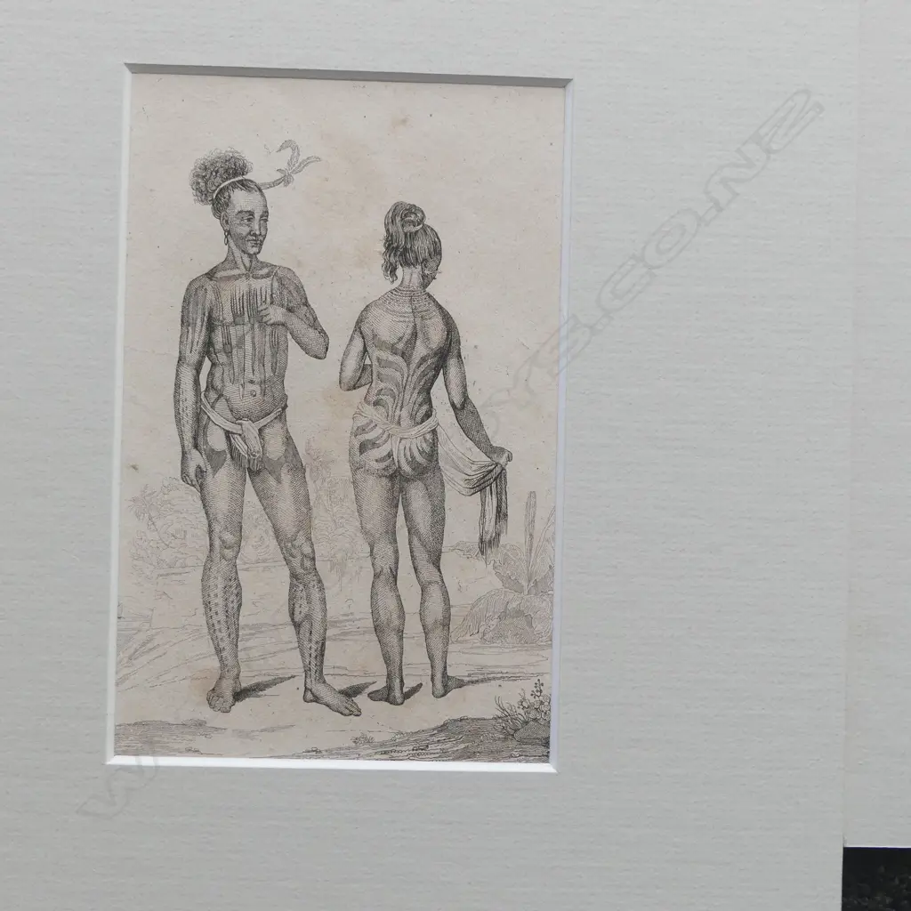 6 c1830's ENGRAVINGS Tongan House etc. de Sainson on d'Urville exploration  matted Image 1++