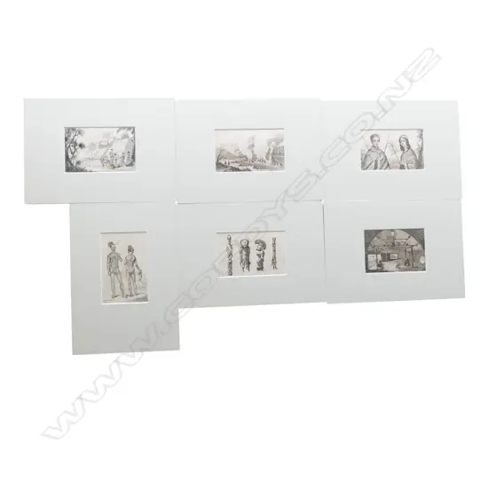 6 c1830's ENGRAVINGS Tongan House etc. de Sainson on d'Urville exploration  matted