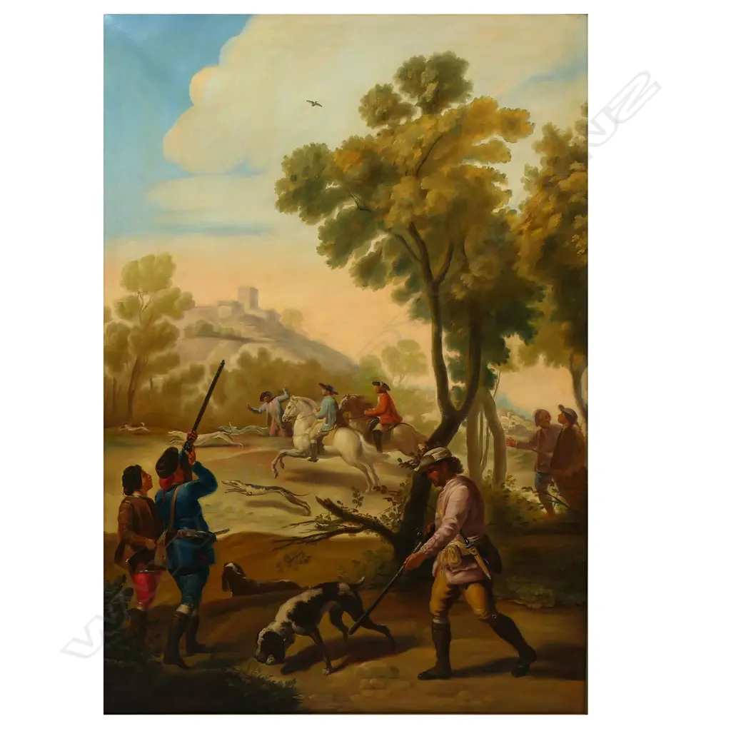 AFTER GOYA 'THE QUAIL SHOOT' OIL ON CANVAS, SIGNED L. CARILLO VERSO 1180x820mm Image 1++
