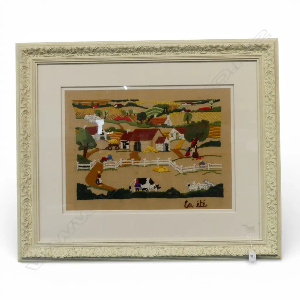 FRAMED EMBROIDERY RURAL LANDSCAPE 425x590mm Image 1++