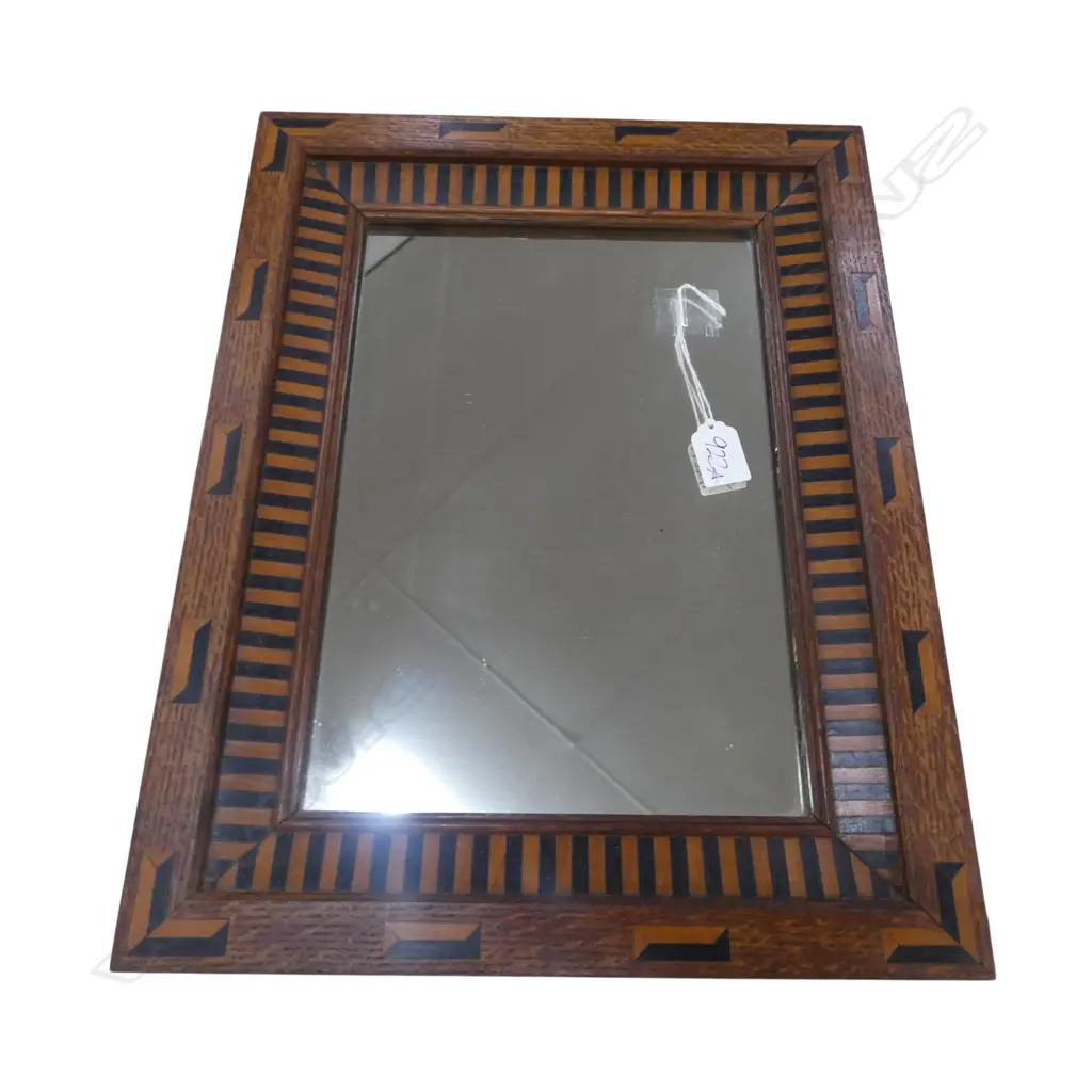 ANTIQUE OAK MIRROR w. INLAID DESIGN 445x350mm Image 1++