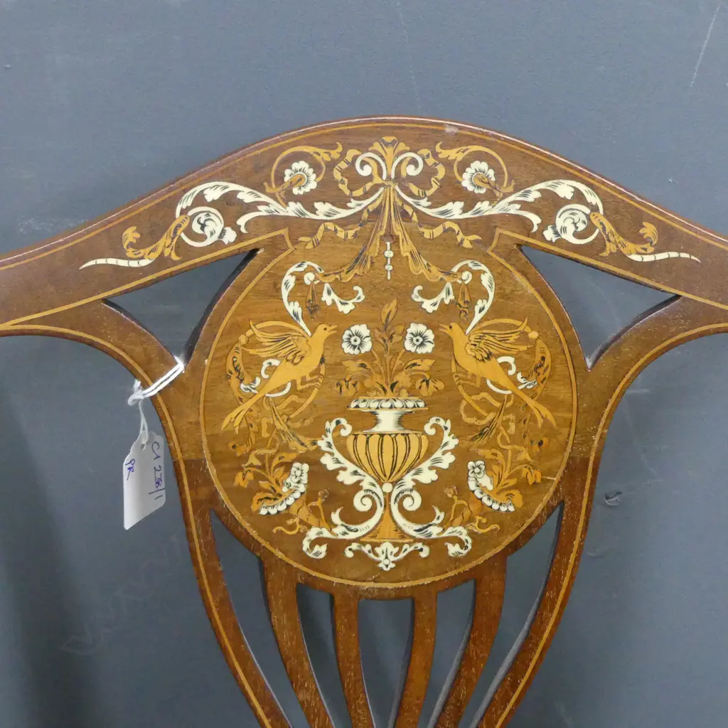 PR ANTIQUE INLAID DINING CHAIRS w. NEEDLEWORK SEATS Image 1++