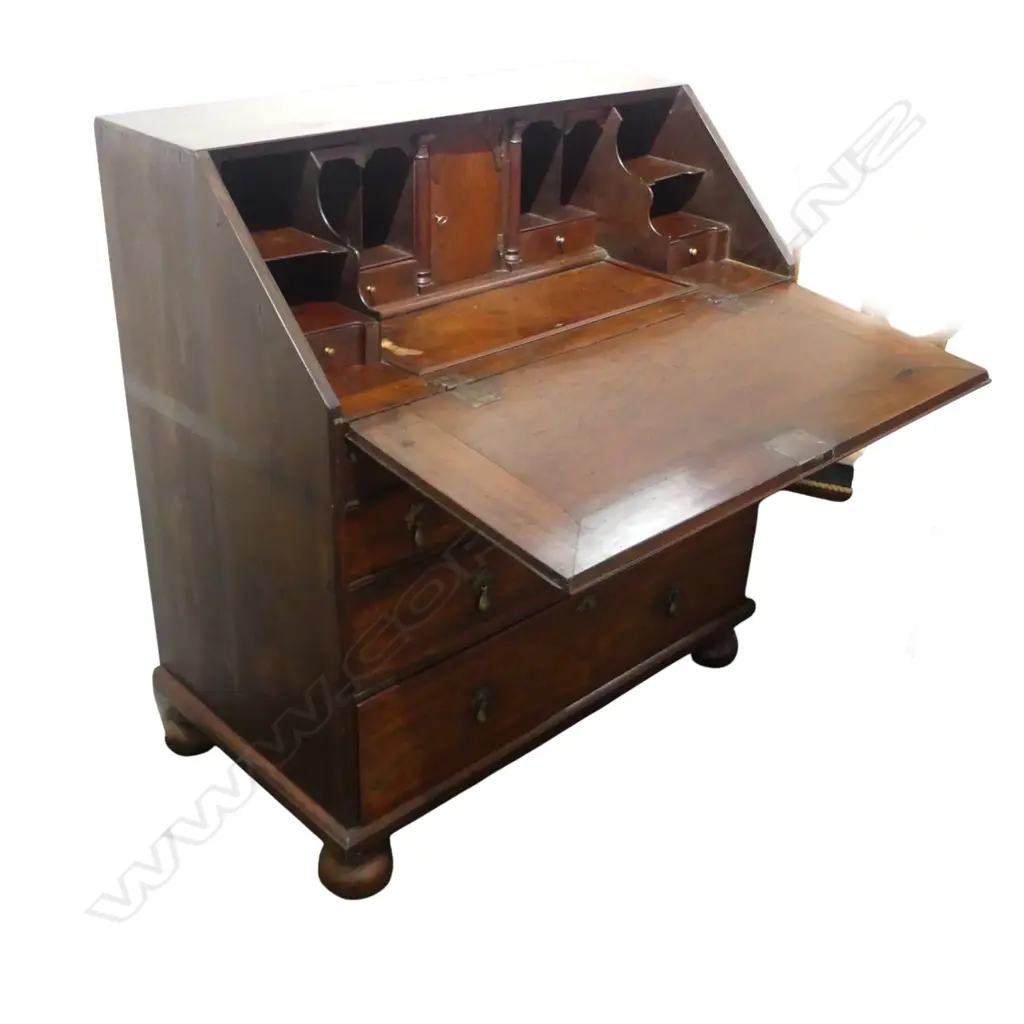 GEORGIAN MAHOGANY DROP FRONT BUREAU DESK ON BUN FEET 965x535x1030mm Image 1++