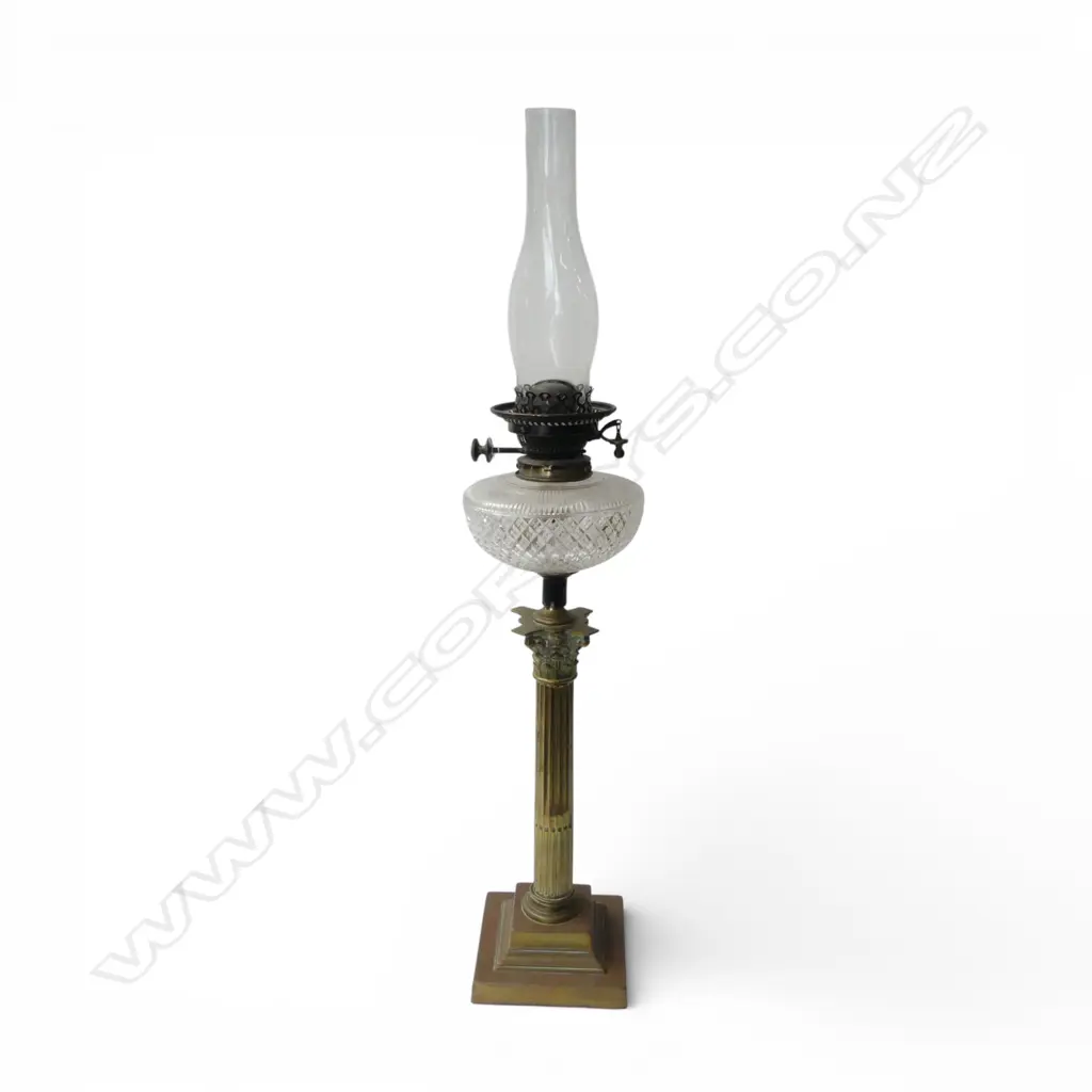 VICTORIAN CORINTHIAN COLUMN OIL LAMP BY HAWKSWORTH EYRE & CO LTD, SHEFFIELD  825MM (h) Image 1++