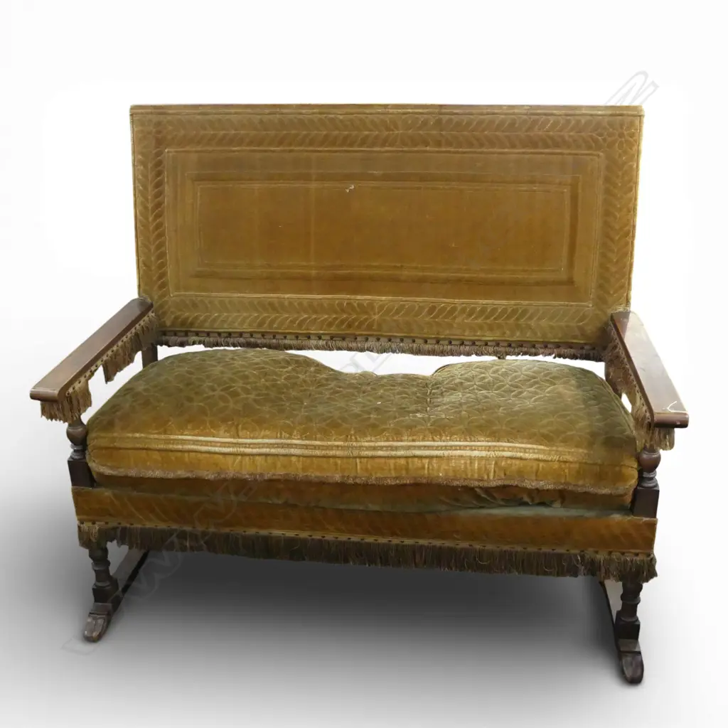 JACOBEAN STYLE SETTEE SOFA IN TAN VELVET 1380x750x1200mm Image 1++