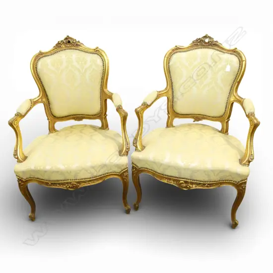 PR 20thC FRENCH ANTIQUE Louis XV STYLE GILTWOOD FAUTEIL ARMCHARMS 