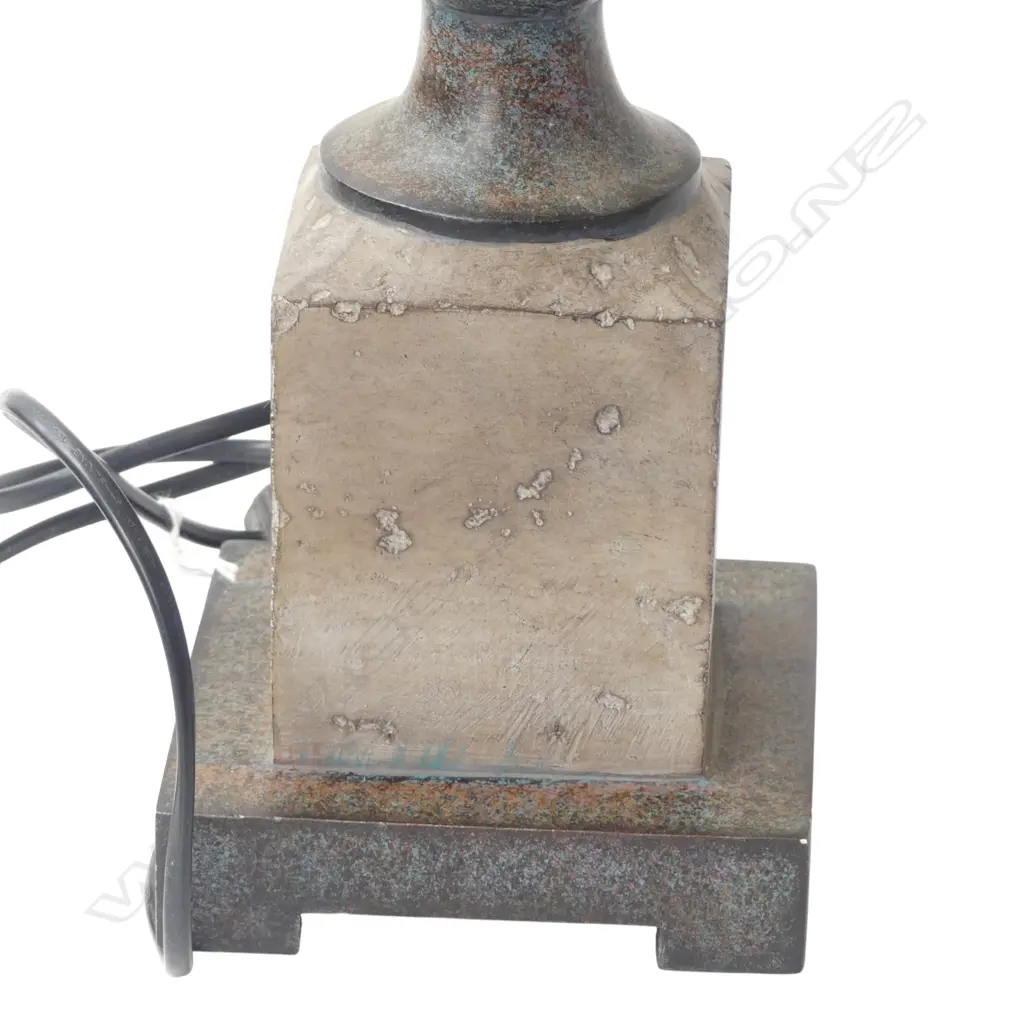 PR OF TALL CARVED WOODEN LAMP WITH CREAM LINEN SHADE, BOTH WORKING, H.880MM Image 1++