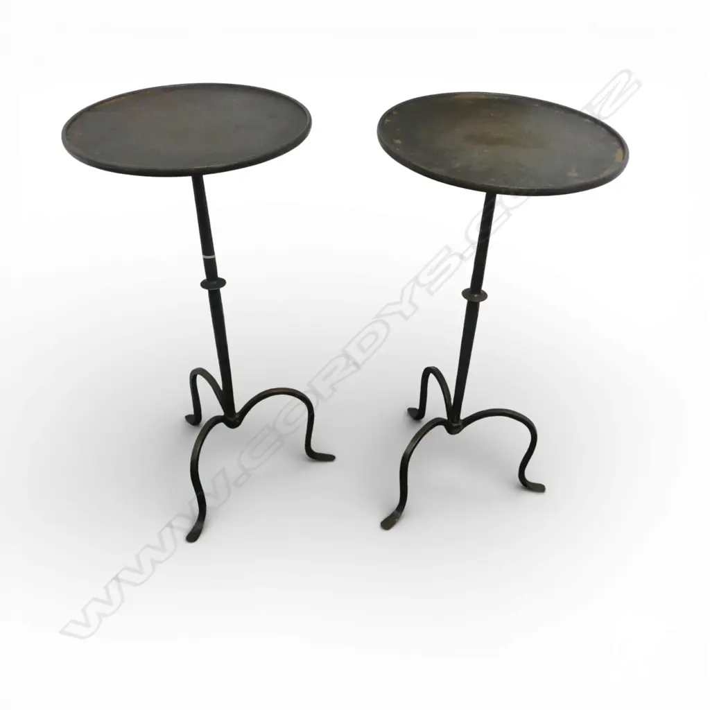 PR DESIGNER WROUGHT IRON TRIPOD SIDE TABLES H.600mm 305mm dia EX KINGS RD CHELSEA Image 1++