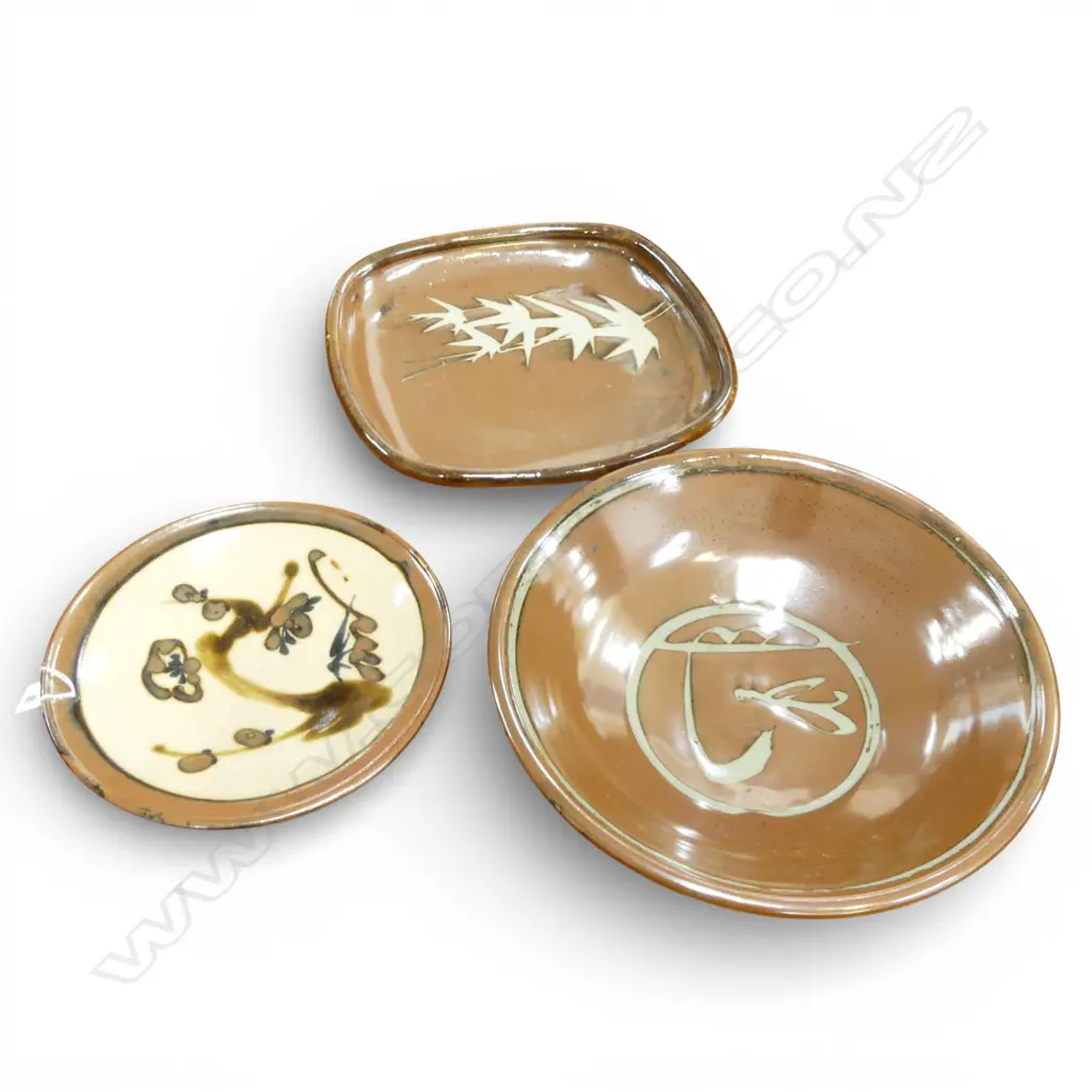 3 STUDIO POTTERY DISHES 360mm dia Image 1++