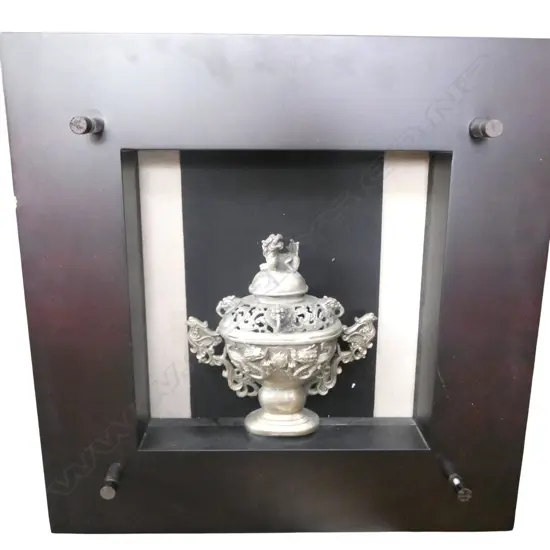 CHINESE ARCHAIC QING STYLE BRONZE CENSOR, FRAMED 500x500mm 