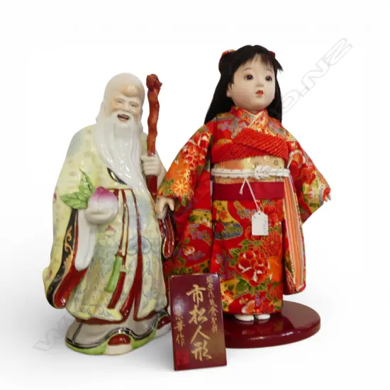 JAPANESE DOLL H.460mm + CHINESE WISEMAN H.400mm