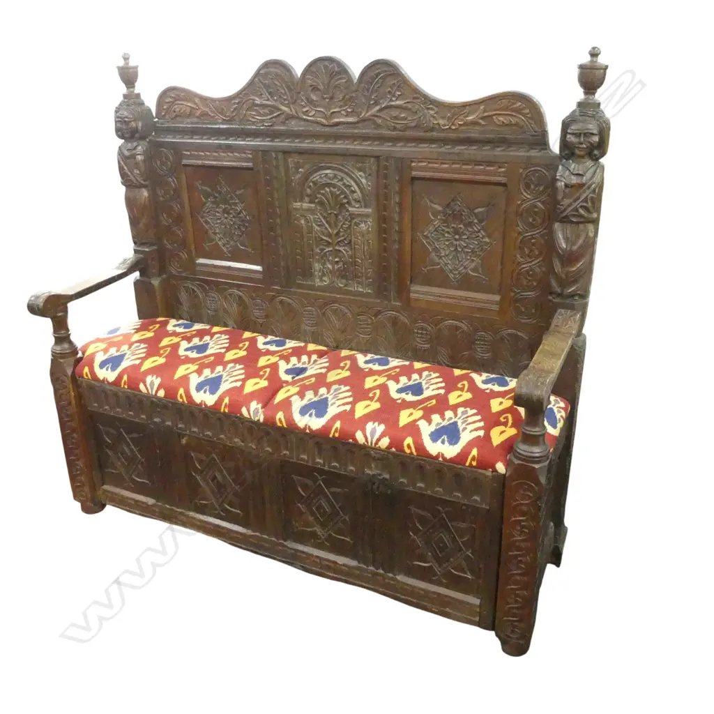 OAK CARVED SETTLE 1480x520x1370mm Image 1++