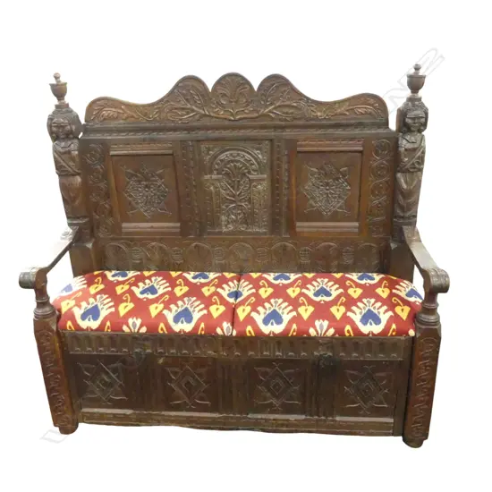 OAK CARVED SETTLE 1480x520x1370mm