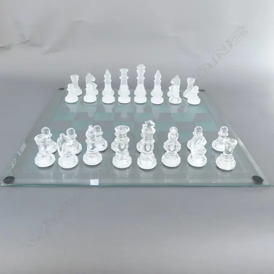 GLASS CHESS SET, 380 X 370MM