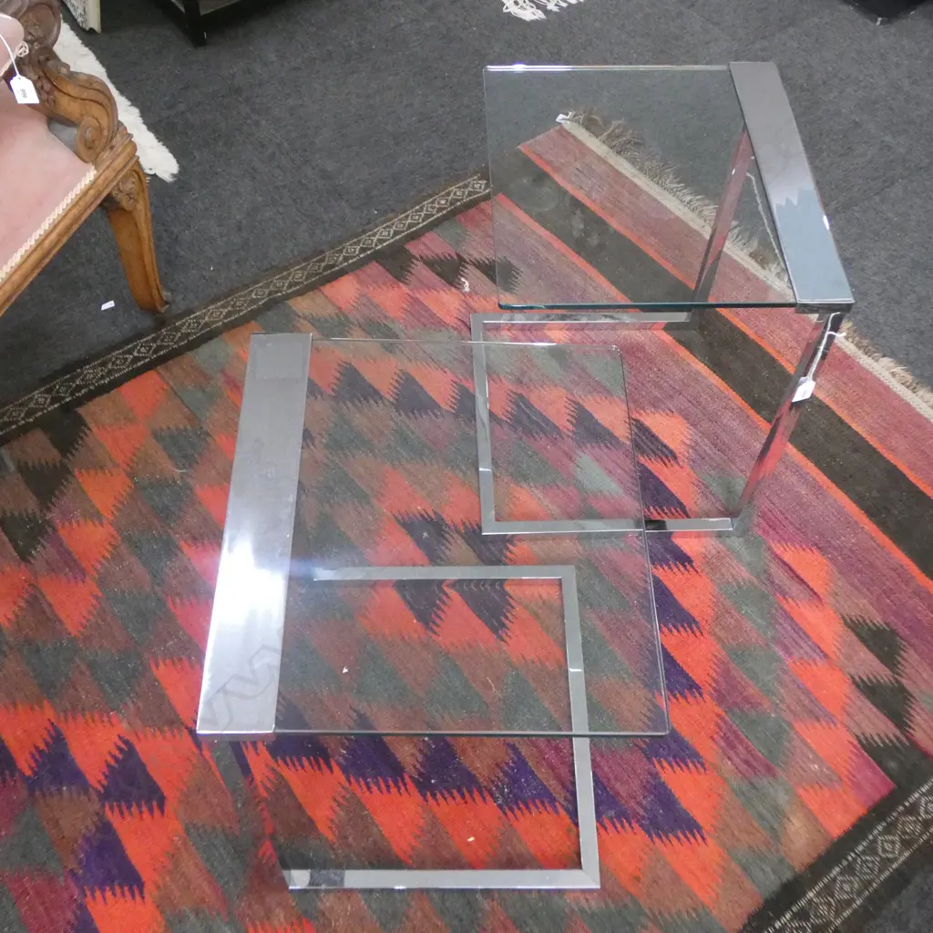 PR MODERN GLASS TOP SIDE TABLES 455x405x515mm Image 1++