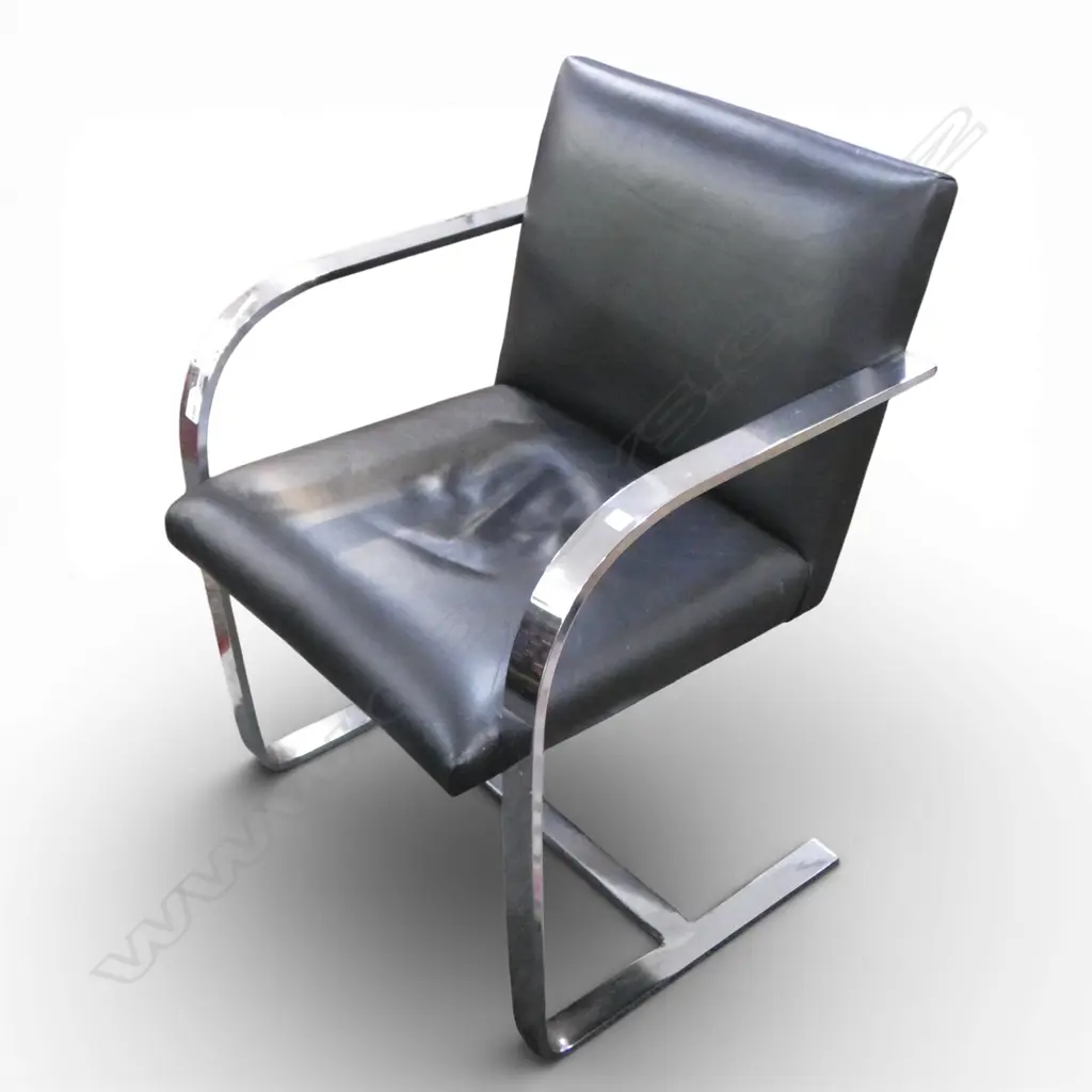 BRUNO STYLE BLACK LEATHER & CHROME ARMCHAIR - MACDONALD FURNITURE WELLINGTON Image 1++