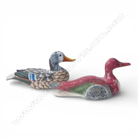PAIR OF VINTAGE WOODEN CARVED DUCKS HANDPAINTED, L.340MM-360MM