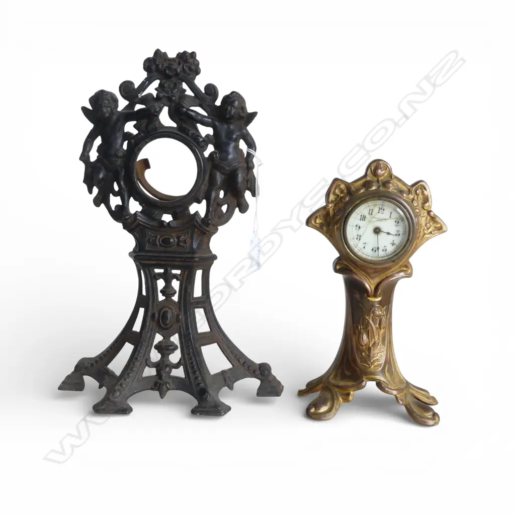 CAST IRON CLOCK FRAME H.310mm, NEW HAVEN GILT METAL CLOCK H.220mm Image 1++