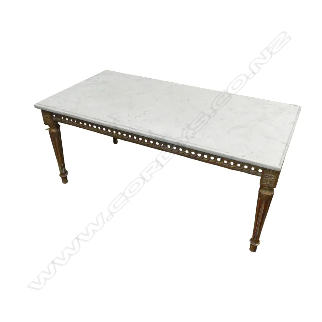 MARBLE TOPPED GILT WOOD COFFEE TABLE 1035x535x440mm Image 1++