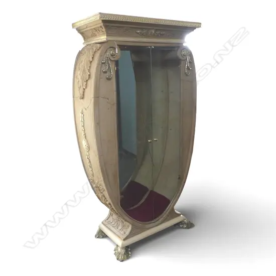 Large resin (faux marble) French style display cabinet with cracked mirror to the back. 1220 x 420 x 1860mm